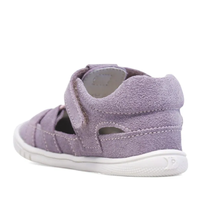 sandalias Pirufin lilas estilo cangrejera de piel y respetuosas para niña