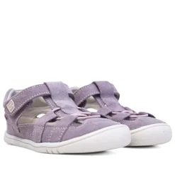 sandalias Pirufin lilas estilo cangrejera de piel y respetuosas para niña