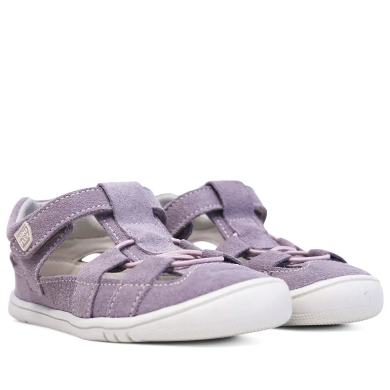 sandalias Pirufin lilas estilo cangrejera de piel y respetuosas para niña