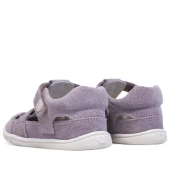 sandalias Pirufin lilas estilo cangrejera de piel y respetuosas para niña