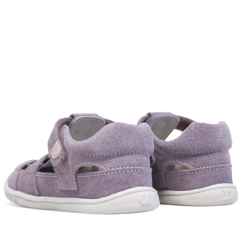 sandalias Pirufin lilas estilo cangrejera de piel y respetuosas para niña