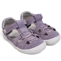 sandalias Pirufin lilas estilo cangrejera de piel y respetuosas para niña