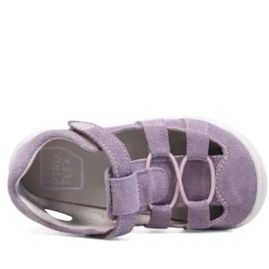 sandalias Pirufin lilas estilo cangrejera de piel y respetuosas para niña
