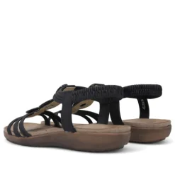 Sandalias planas Amarpies negras con abalorios de madera y pulsera elástica