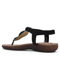 Sandalias planas Amarpies negras de dedo y cogidas al tobillo con detalles de madera