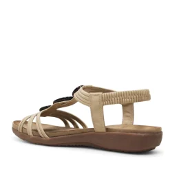 Sandalias planas Amarpies beige con abalorios de madera y pulsera elástica