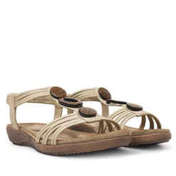 Sandalias planas Amarpies beige con abalorios de madera y pulsera elástica