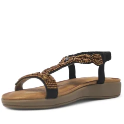 Sandalias planas con abalorios marrones y goma posterior para mujer