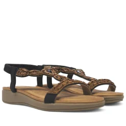 Sandalias planas con abalorios marrones y goma posterior para mujer