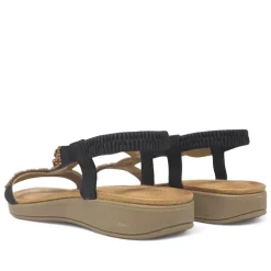 Sandalias planas con abalorios marrones y goma posterior para mujer