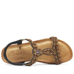 Sandalias planas con abalorios marrones y goma posterior para mujer