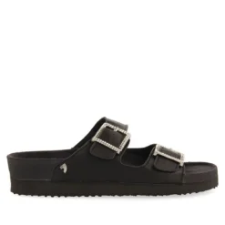 Sandalias planas Gioseppo eldridge total black con hebillas joya estilo bio