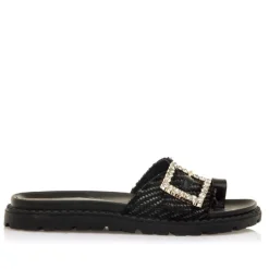 Sandalias planas Maria Mare fraine negras con hebilla brillante decorativa