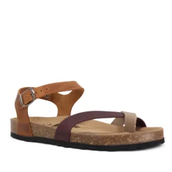 Sandalias planas marrones con tira cruzada en el dedo de piel