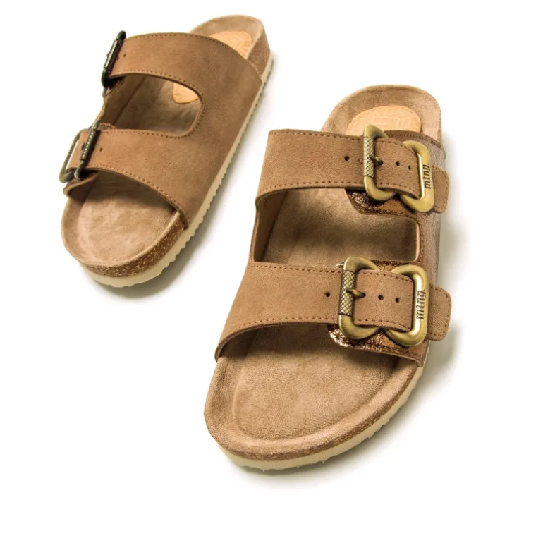 Sandalias planas Mustang lazy marrones metalizadas tipo bio