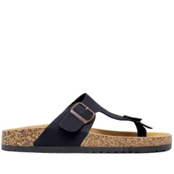 Sandalias planas negras con hebilla ajustable y suela de corcho