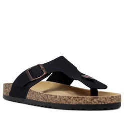 Sandalias planas negras con hebilla ajustable y suela de corcho