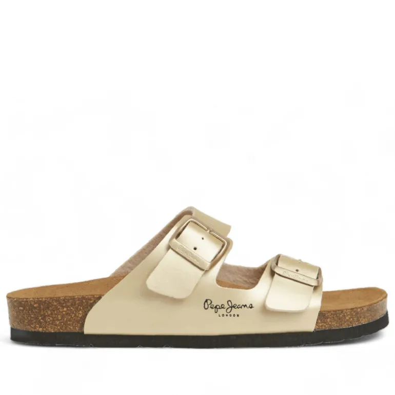Sandalias planas Pepe Jeans golden con doble hebilla estilo bio