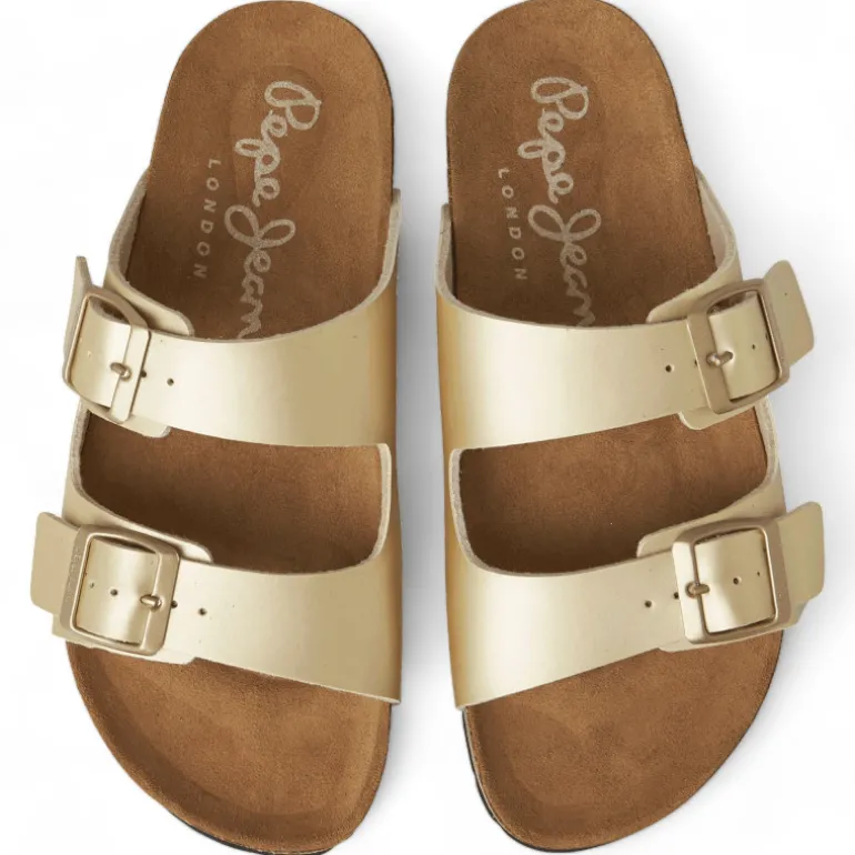 Sandalias planas Pepe Jeans golden con doble hebilla estilo bio