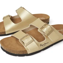 Sandalias planas Pepe Jeans golden con doble hebilla estilo bio