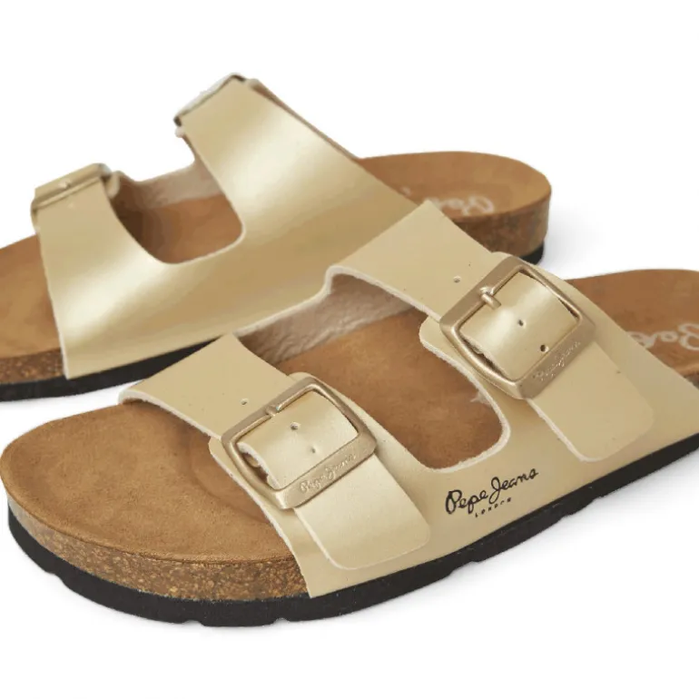 Sandalias planas Pepe Jeans golden con doble hebilla estilo bio