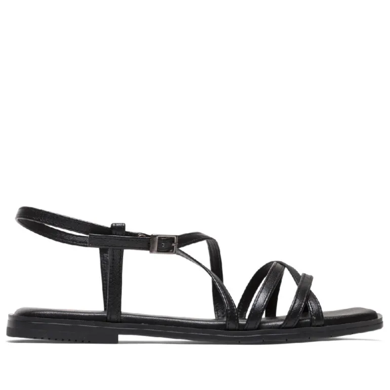 Sandalias planas Porronet verona negras de piel con tiras cruzadas
