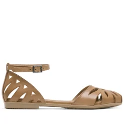 Sandalias planas Porronet paula taupe de piel con talón troquelado