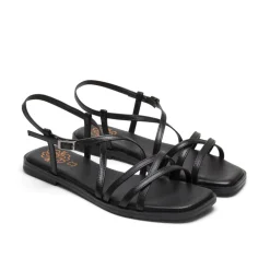 Sandalias planas Porronet verona negras de piel con tiras cruzadas