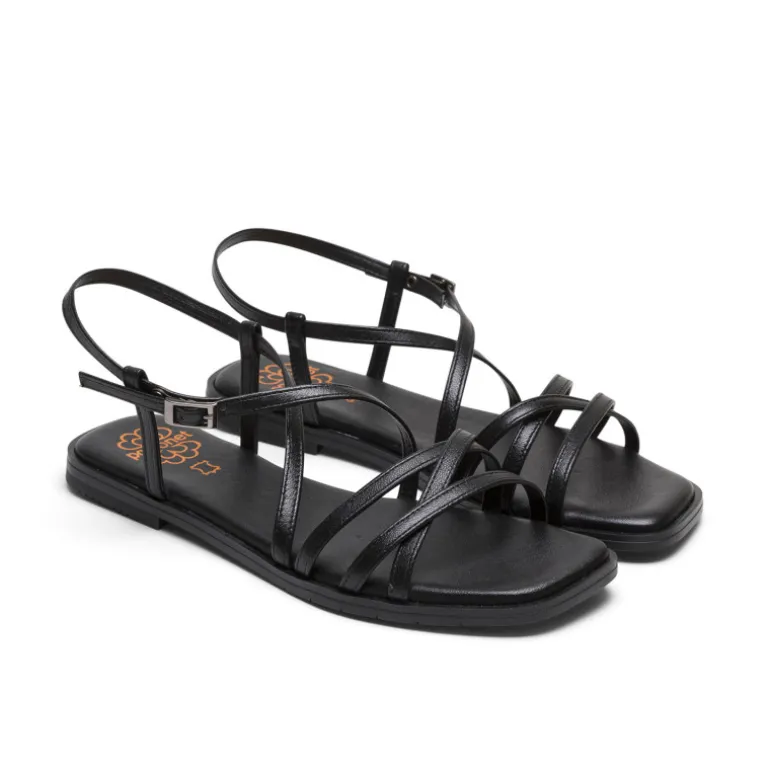 Sandalias planas Porronet verona negras de piel con tiras cruzadas