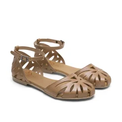 Sandalias planas Porronet paula taupe de piel con talón troquelado