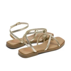 Sandalias planas Porronet valentina doradas de piel con tiras finas cruzadas