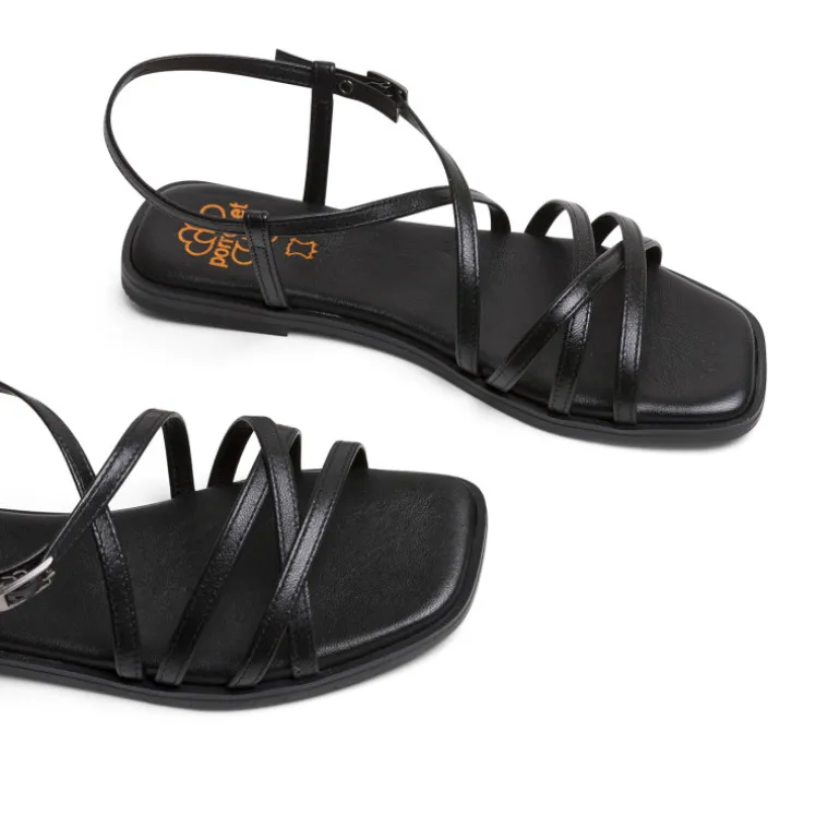 Sandalias planas Porronet verona negras de piel con tiras cruzadas