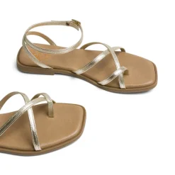 Sandalias planas Porronet valentina doradas de piel con tiras finas cruzadas