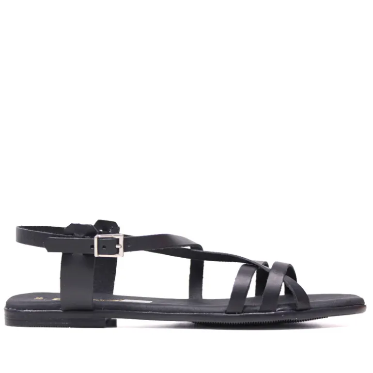 Sandalias planas Redlove Aitana negras con multiples tiras de piel
