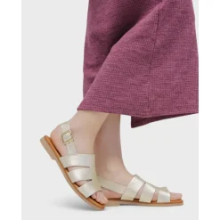 Sandalias planas Redlove jimena dorada con pala ancha cut out de piel