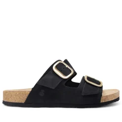 Sandalias planas Yokono jerba negras con hebillas doradas tipo bio