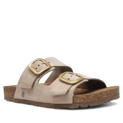 Sandalias planas Yokono jerba beige con hebillas doradas tipo bio