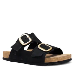 Sandalias planas Yokono jerba negras con hebillas doradas tipo bio