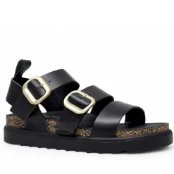 Sandalias planas Yokono tunez negras estilo gladiador de piel
