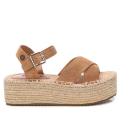 Sandalias plataformas Refresh con doble pala, pulsera marrón y suela de yute
