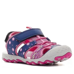 sandalias QUETS! azules con flores e interior rosas
