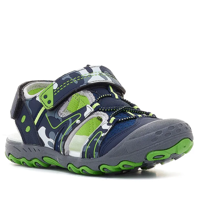 sandalias QUETS! azules tipo militar con verde intenso