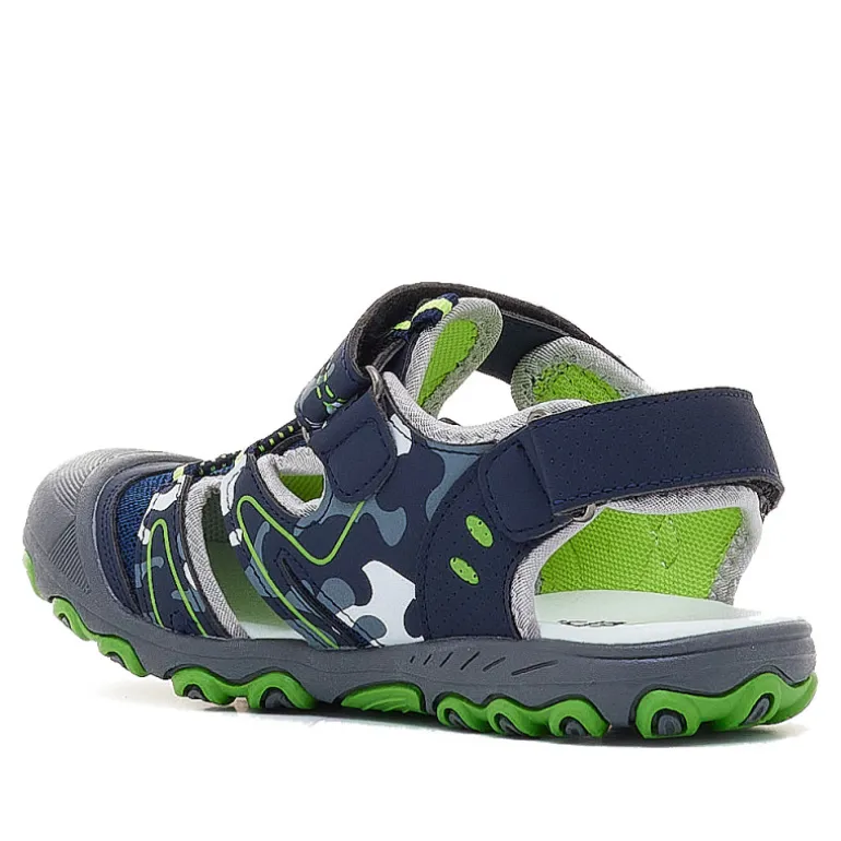 sandalias QUETS! azules tipo militar con verde intenso