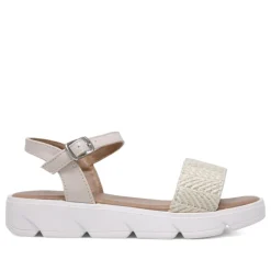 Sandalias QUETS! color crema con banda ancha frontal y cogidas al tobillo