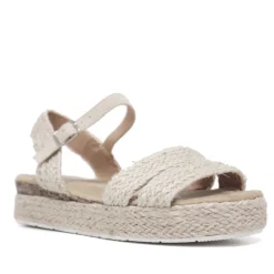 Sandalias QUETS! de rafia con ligera plataforma y cogidas al tobillo