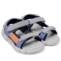 sandalias Quets! estilo deportiva con tres velcros en azul, naranja y gris
