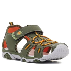 sandalias QUETS! verdes con naranja y plantilla blanca