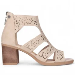 Sandalias tacón Chika 10 rosalinda 04 beige con tiras troqueladas