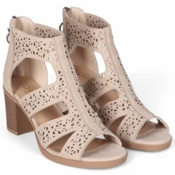 Sandalias tacón Chika 10 rosalinda 04 beige con tiras troqueladas