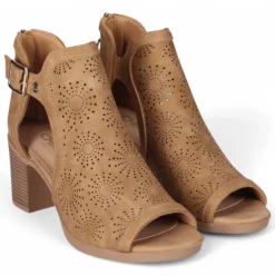 Sandalias tacón Chika 10 rosalinda 05 marrón estilo peep-toe